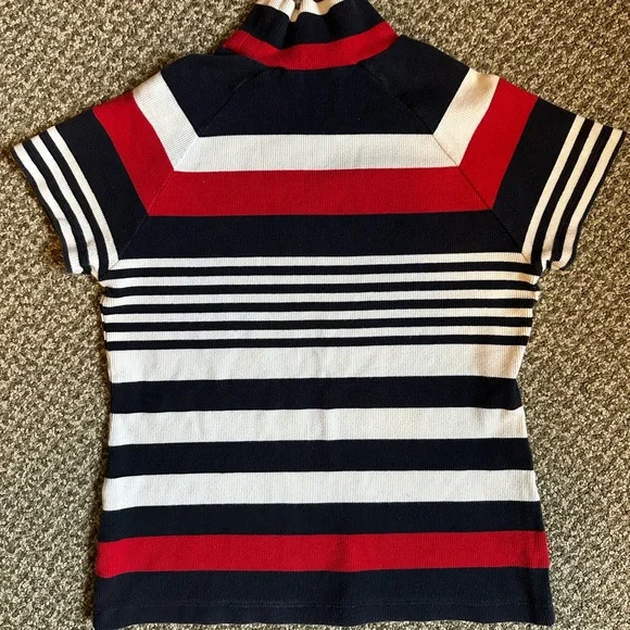 Y2K Tommy Hilfiger Top nautical striped White Blue Red high neck - Picture 6 of 6